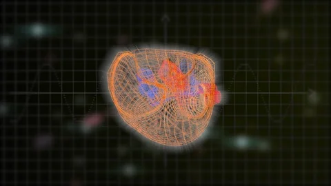 The polygonal three-dimensional heart pulsing over black background with Stock Footage 124644178