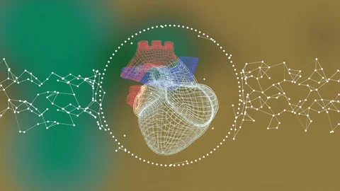 The polygonal three-dimensional heart rotating in the ring of plexus connections Stock Footage 124643237