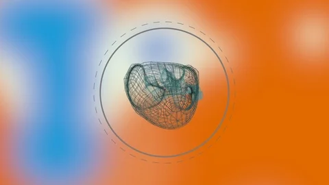 The polygonal three-dimensional heart rotating in the ring over colorful Stock Footage 124649120