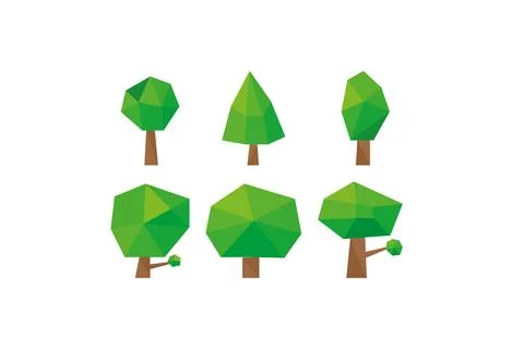 Polygonal trees 3d icon set. Wood illustration symbol. Tree vector. Stock Illustration