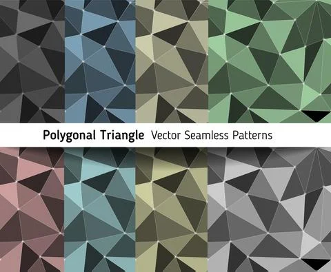 Polygonal triangle vector seamless pattern set. Stockillustratie