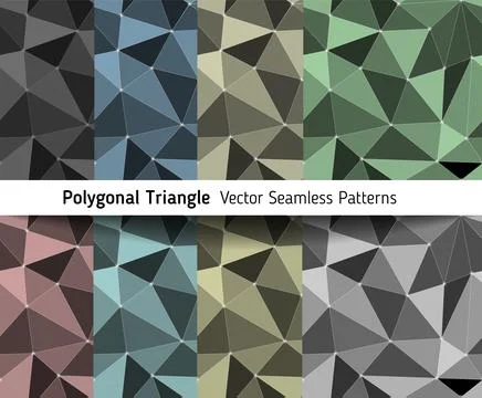 Polygonal triangle vector seamless pattern set. Illustrazione stock