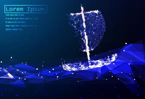 A polygonal vector boat sailing on sea waves. Grid illustration. Concept for Stock Illustration