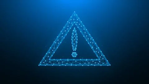 Polygonal vector illustration attention or warning symbol on a dark blue back Stock Illustration