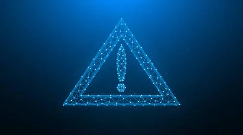 Polygonal vector illustration attention or warning symbol on a dark blue b... Stock Photos