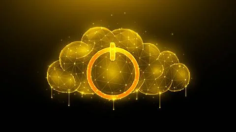  Polygonal vector illustration of a cloud with a power symbol on a dark ba... Stock Photos