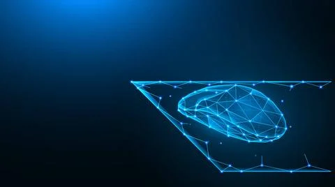 Polygonal vector illustration of a computer mouse on a dark blue backgroun... Foto stock