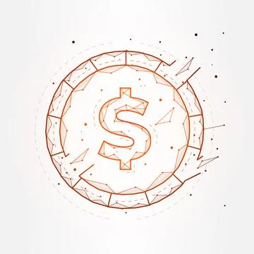 Polygonal vector illustration of a digital dollar coin on a white background Stock Illustration