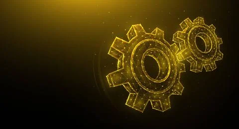  Polygonal vector illustration of gears isolated on dark background. Cogwh... Stock Photos