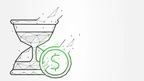 Polygonal vector illustration of an hourglass and dollar coin, Financial inve Stock Illustration