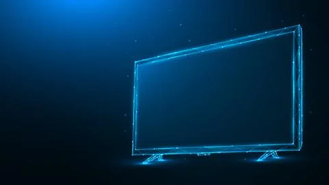 Polygonal vector illustration of led or lcd TV on dark blue background. Low p Stock Illustration