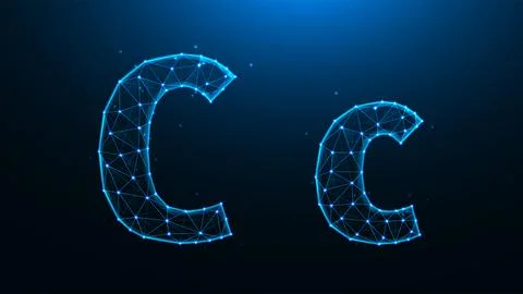 Polygonal vector illustration of letter C on a dark blue background. Stock Illustration