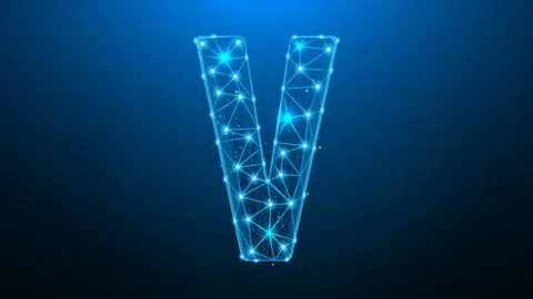 Polygonal vector illustration of the letter V on a dark blue background. Stock Illustration