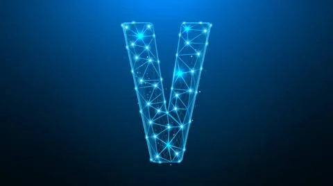 Polygonal vector illustration of the letter V on a dark blue background. P... Stock Photos