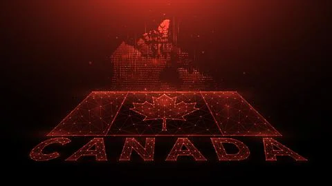 Polygonal vector illustration of map and flag of Canada. Abstract banner or t Stock Illustration