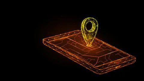 Polygonal vector illustration of mobile gps navigation on a black background. Stock Illustration