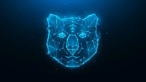 Polygonal vector illustration of a tiger head on a blue background. Wild cat  Stock Illustration