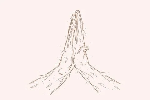 Polygonal vector illustration of touching palms of hands. The concept of frie Stock Illustration