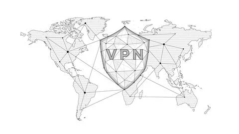 Polygonal vector illustration of the virtual private network, shield with vpn Illustrazione stock
