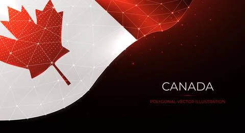 Polygonal vector illustration of a waving flag of Canada. Abstract banner or  Stock Illustration