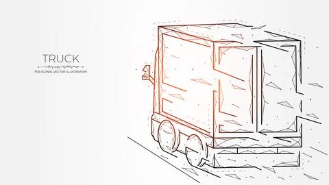 Polygonal vector illustrations of a moving truck, truck driving, Internationa Stock Illustration