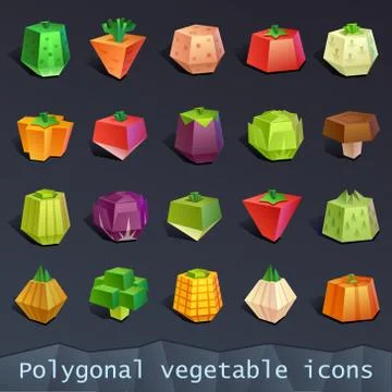 Polygonal vegetable icons Stock Illustration