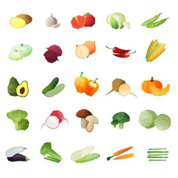 Polygonal Vegetables Icon Set Illustrazione stock