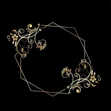 Polygonal vintage frame with plant elements Stock Illustration