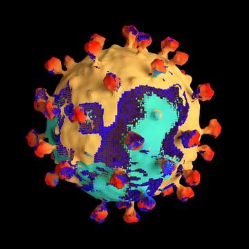 Polygonal virus changes color on black background Stock Illustration