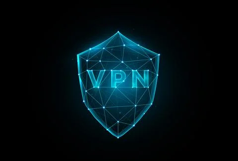 Polygonal VPN shield vector illustration on dark blue background, Virtual P.. Stock Illustration