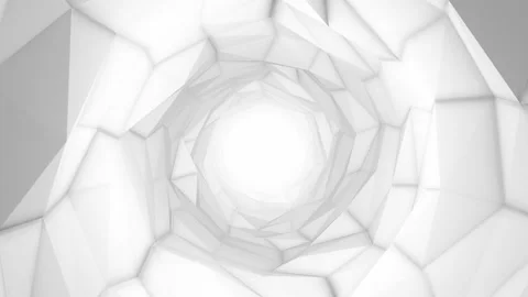 Polygonal White mesh moving and warping low poly tunnel Stock Footage 174675084