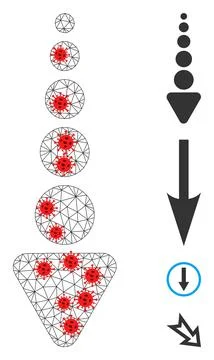 Polygonal Wire Frame Arrow Down Pictogram with Covid Elements Stock Illustration
