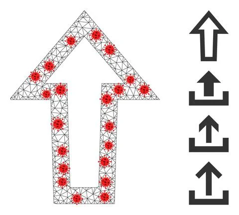 Polygonal Wire Frame Arrow Up Icon with Covid Nodes Illustrazione stock
