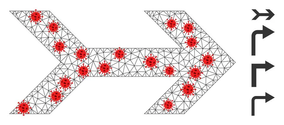 Polygonal Wire Frame Arrow Right Icon with Infection Nodes Illustrazione stock