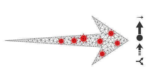 Polygonal Wire Frame Arrow Right Icon with Infectious Elements Illustrazione stock