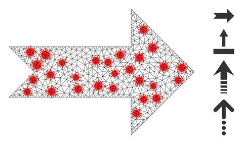 Polygonal Wire Frame Arrow Right Pictogram with Virus Elements Illustrazione stock