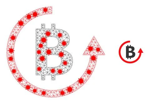 Polygonal Wire Frame Bitcoin Refund Icon with Infection Centers Illustrazione stock