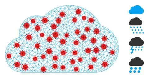 Polygonal Wire Frame Cloud Pictogram with Pathogen Centers Stockillustratie