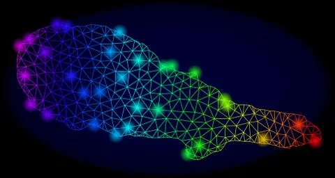 Polygonal Wire Frame Color Mesh Map of Pico Island with Spectrum Light Spots Ilustración de archivo