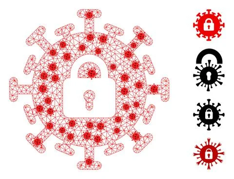Polygonal Wire Frame Contagious Lockdown Icon with Infection Centers Stock Illustration