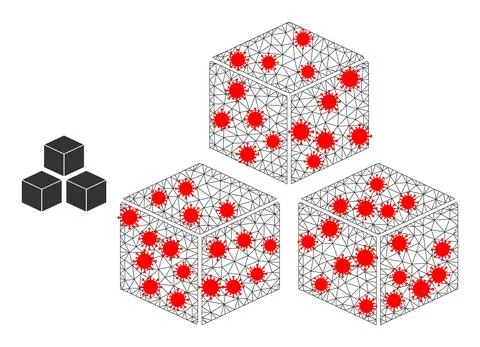 Polygonal Wire Frame Cubes Icon with Infection Nodes Stock Illustration