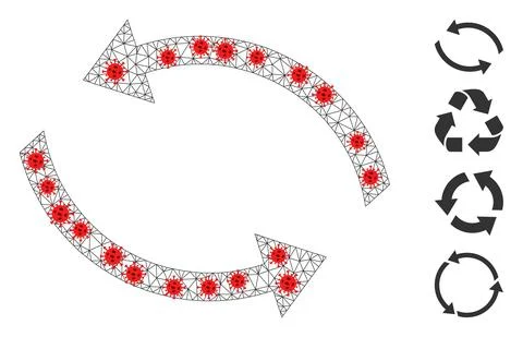 Polygonal Wire Frame Exchange Arrows Pictogram with Virus Elements Illustrazione stock