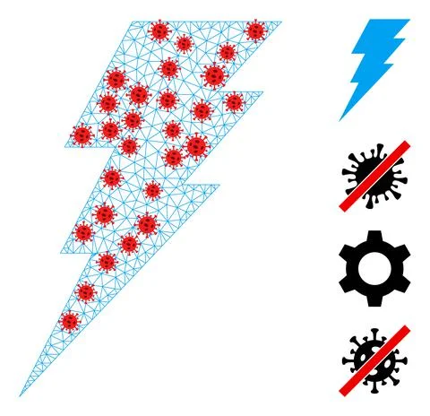 Polygonal Wire Frame Execute Pictogram with Pathogen Nodes Stockillustratie