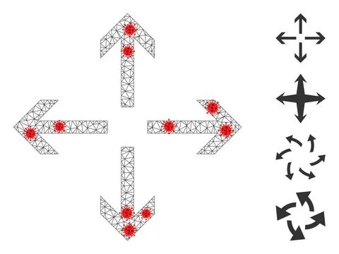Polygonal Wire Frame Expand Arrows Icon with Infection Nodes Illustrazione stock