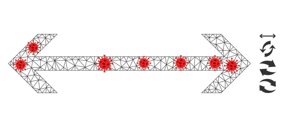 Polygonal Wire Frame Horizontal Flip Icon with Virus Centers Stock Illustration