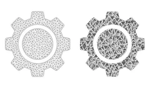 Polygonal Wire Frame Mesh Cog Wheel and Mosaic Icon Stock Illustration