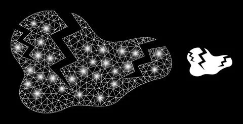 Polygonal Wire Frame Mesh Crack with Light Spots Stock Illustration