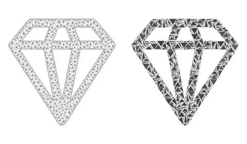Polygonal Wire Frame Mesh Diamond and Mosaic Icon Illustrazione stock