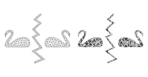 Polygonal Wire Frame Mesh Divorce Swans and Mosaic Icon Ilustração Stock