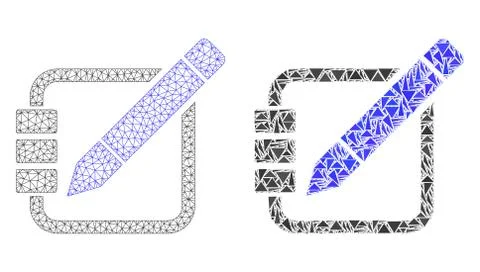 Polygonal Wire Frame Mesh Edit Records and Mosaic Icon 스톡 일러스트